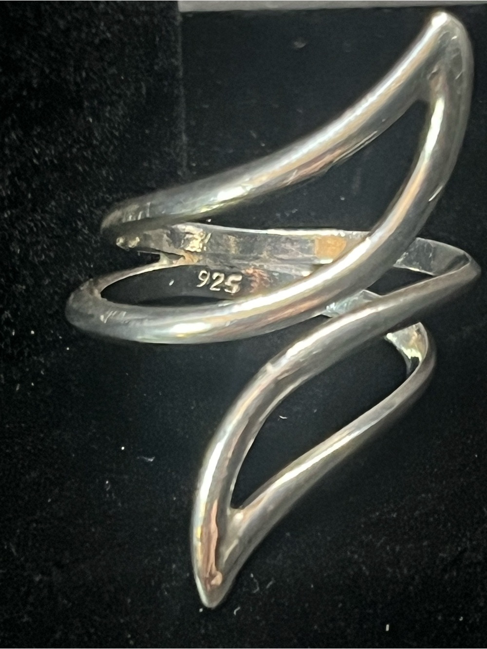 925 Sterling Silver Open Leaf Wave Statement Ring Size 8.5